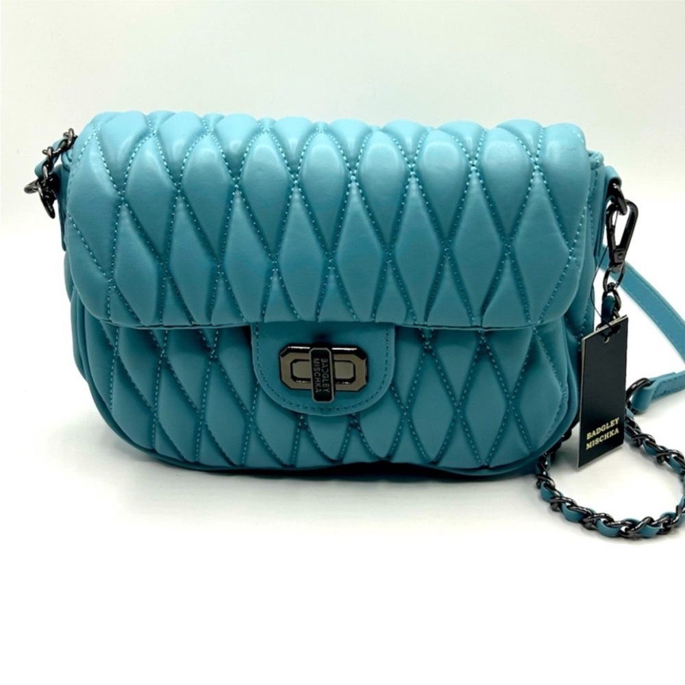 NWT Badgley Mischka Mini Quilted Messenger Bag Blue
